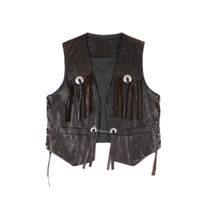 Veste cuir sans manches Franges Large