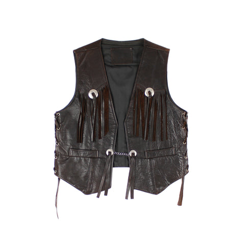 Veste cuir sans manches Franges Large
