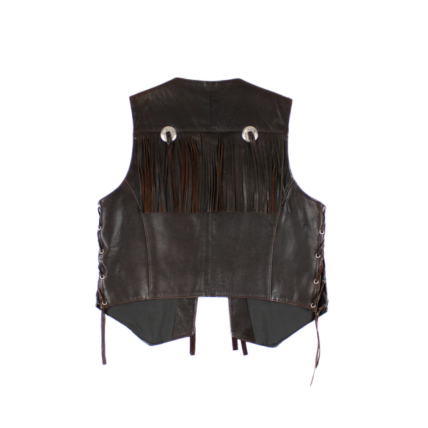 Veste cuir sans manches Franges Large