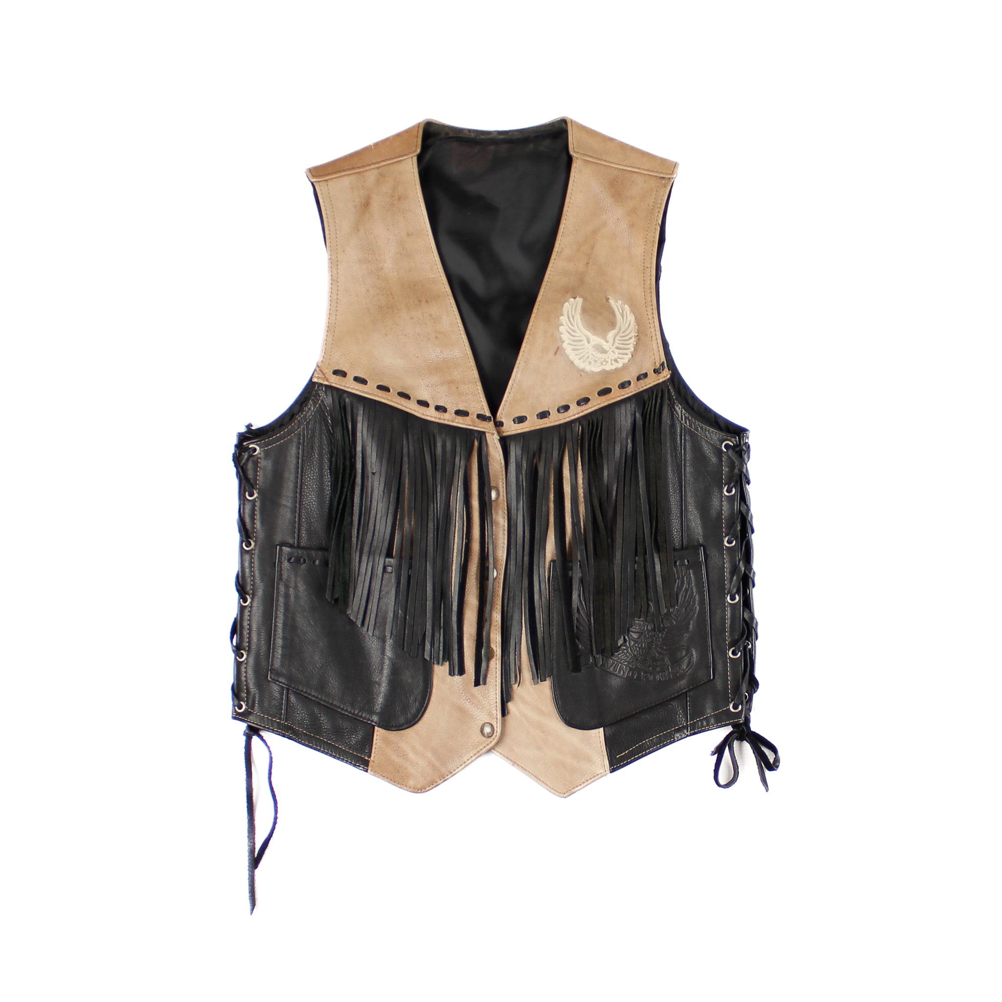 Veste Cuir sans manches Franges Small