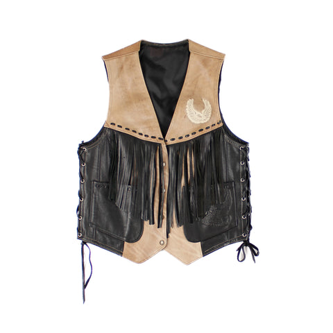 Veste Cuir sans manches Franges Small