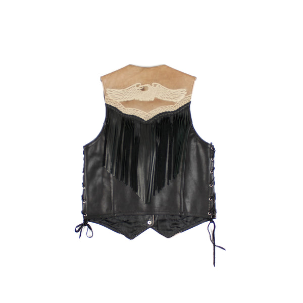 Veste Cuir sans manches Franges Small