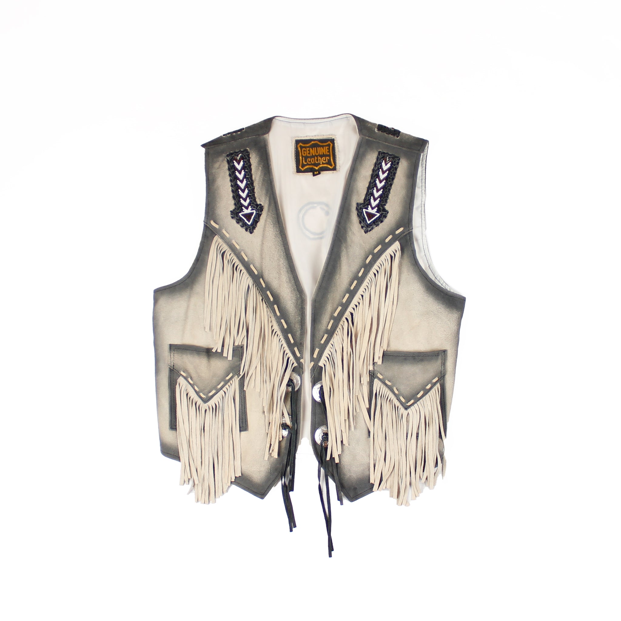 Veste Cuir sans manches Franges Medium