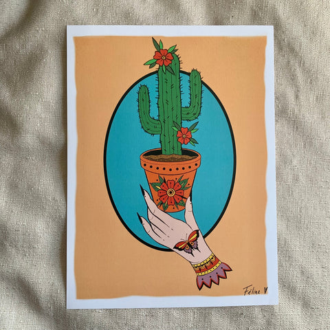 Affiche Illustration Print - Cactus en fleurs X Féline Format Moyen