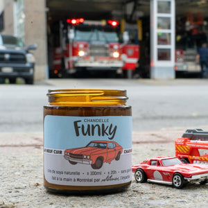 Char nine leather candle X Funky candles